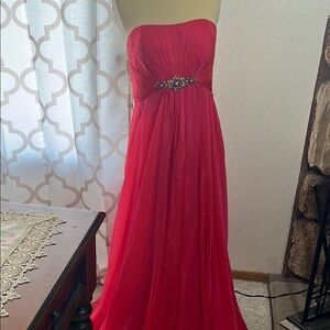 NWOT Embellished Strapless Red Gown for Weddings